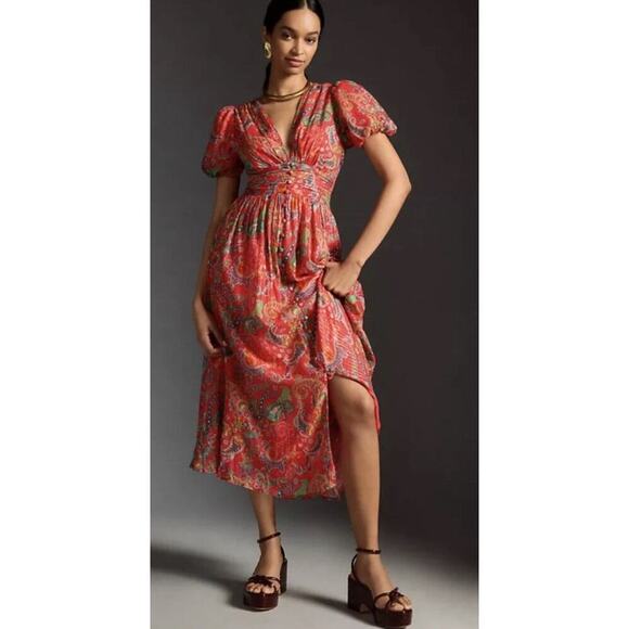 Anthropologie Dresses & Skirts - Anthropologie Katerina Lurex Button Front Floral Midi Dress Size 4 NWT